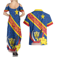 Congo DR Couples Matching Summer Maxi Dress and Hawaiian Shirt Coat Of Arms Leopard Pattern - Wonder Print Shop