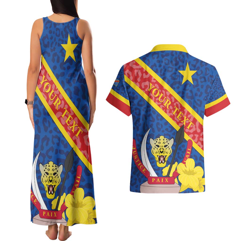 Congo DR Couples Matching Tank Maxi Dress and Hawaiian Shirt Coat Of Arms Leopard Pattern - Wonder Print Shop