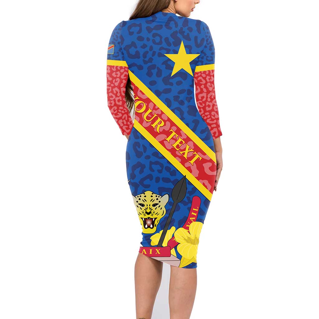 Congo DR Family Matching Long Sleeve Bodycon Dress and Hawaiian Shirt Coat Of Arms Leopard Pattern - Wonder Print Shop