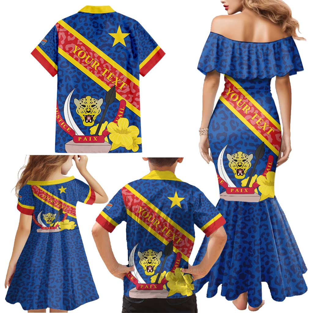 Congo DR Family Matching Mermaid Dress and Hawaiian Shirt Coat Of Arms Leopard Pattern - Wonder Print Shop