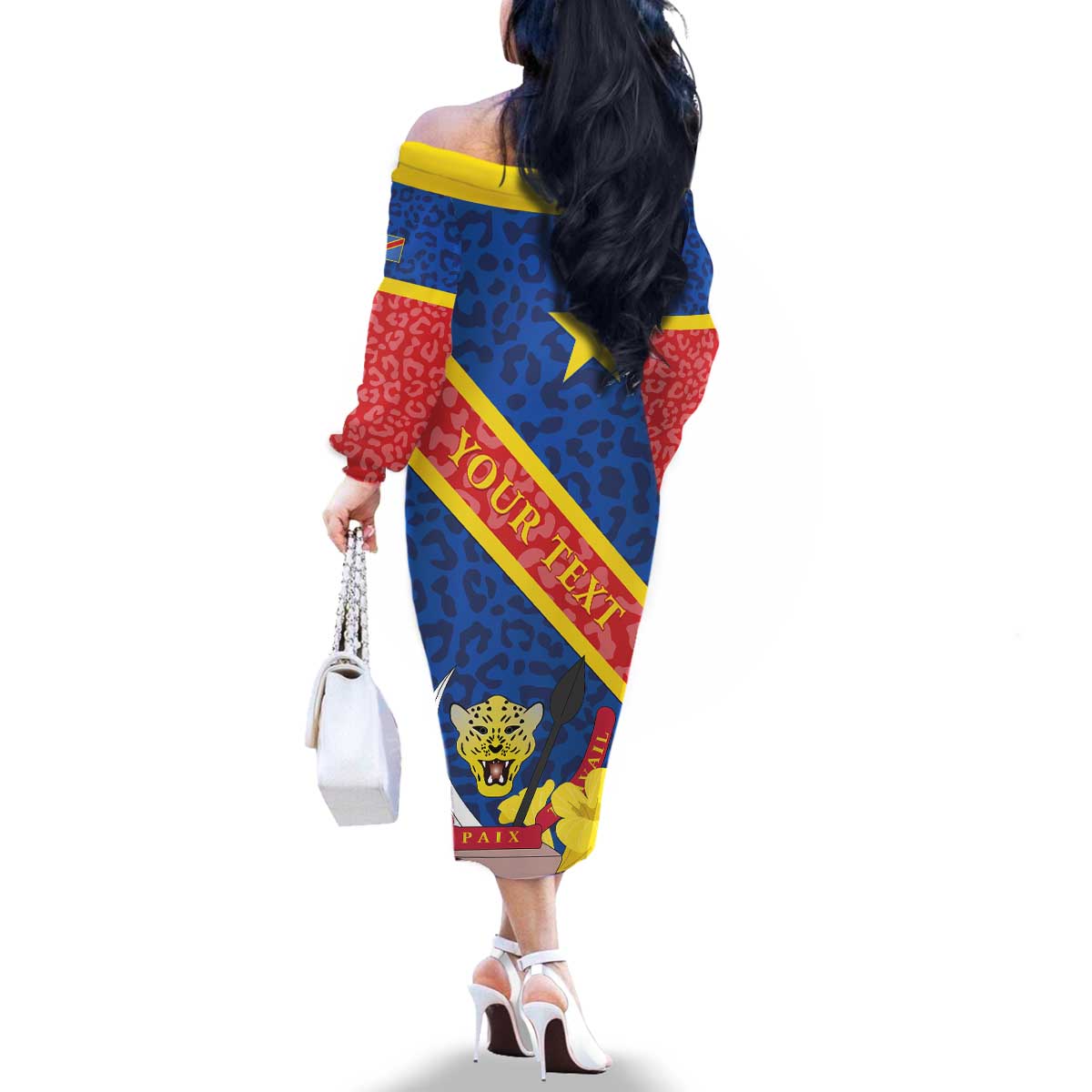 Congo DR Family Matching Off The Shoulder Long Sleeve Dress and Hawaiian Shirt Coat Of Arms Leopard Pattern - Wonder Print Shop