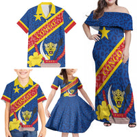Congo DR Family Matching Off Shoulder Maxi Dress and Hawaiian Shirt Coat Of Arms Leopard Pattern - Wonder Print Shop