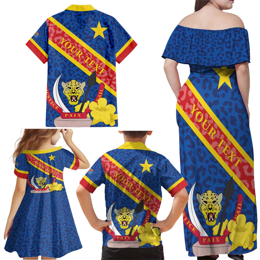 Congo DR Family Matching Off Shoulder Maxi Dress and Hawaiian Shirt Coat Of Arms Leopard Pattern - Wonder Print Shop