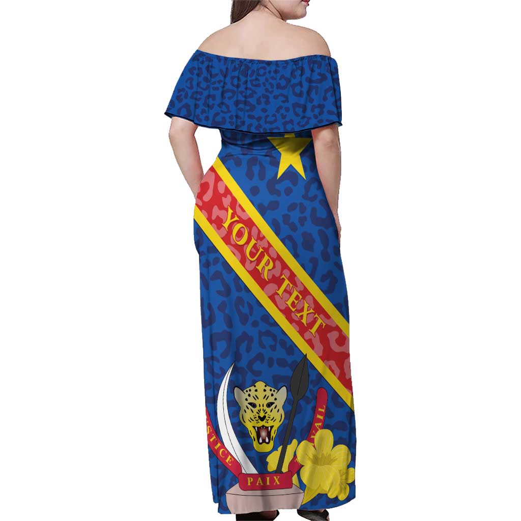 Congo DR Family Matching Off Shoulder Maxi Dress and Hawaiian Shirt Coat Of Arms Leopard Pattern - Wonder Print Shop