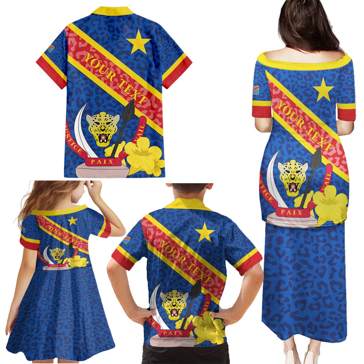 Congo DR Family Matching Puletasi and Hawaiian Shirt Coat Of Arms Leopard Pattern - Wonder Print Shop