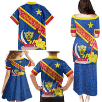 Congo DR Family Matching Puletasi and Hawaiian Shirt Coat Of Arms Leopard Pattern - Wonder Print Shop