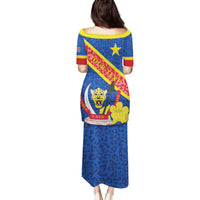 Congo DR Family Matching Puletasi and Hawaiian Shirt Coat Of Arms Leopard Pattern - Wonder Print Shop