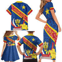 Congo DR Family Matching Short Sleeve Bodycon Dress and Hawaiian Shirt Coat Of Arms Leopard Pattern - Wonder Print Shop