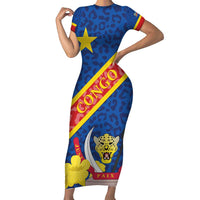Congo DR Family Matching Short Sleeve Bodycon Dress and Hawaiian Shirt Coat Of Arms Leopard Pattern - Wonder Print Shop