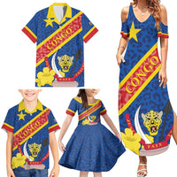 Congo DR Family Matching Summer Maxi Dress and Hawaiian Shirt Coat Of Arms Leopard Pattern - Wonder Print Shop