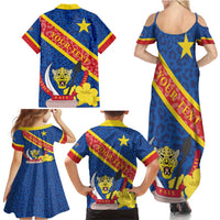 Congo DR Family Matching Summer Maxi Dress and Hawaiian Shirt Coat Of Arms Leopard Pattern - Wonder Print Shop
