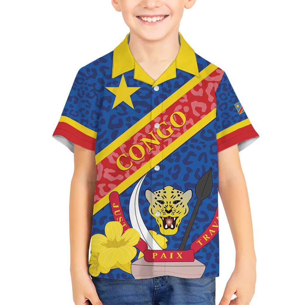 Congo DR Family Matching Summer Maxi Dress and Hawaiian Shirt Coat Of Arms Leopard Pattern - Wonder Print Shop