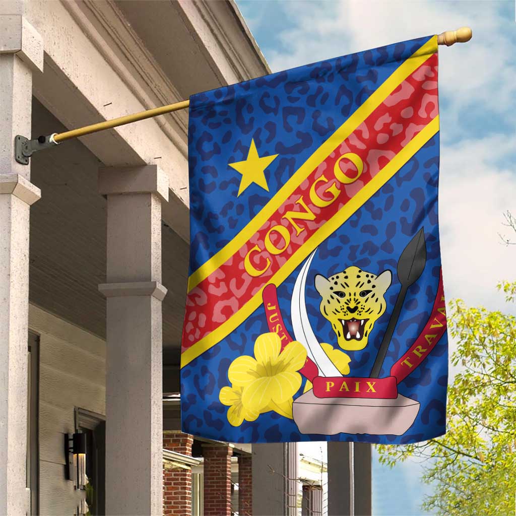 Congo DR Garden Flag Coat Of Arms Leopard Pattern - Wonder Print Shop