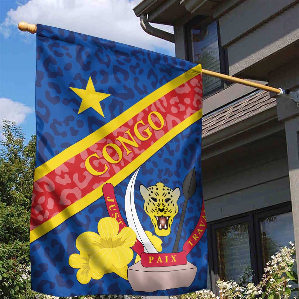 Congo DR Garden Flag Coat Of Arms Leopard Pattern - Wonder Print Shop