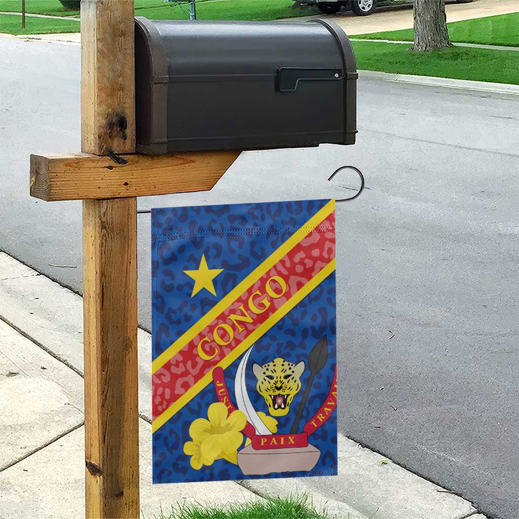 Congo DR Garden Flag Coat Of Arms Leopard Pattern - Wonder Print Shop