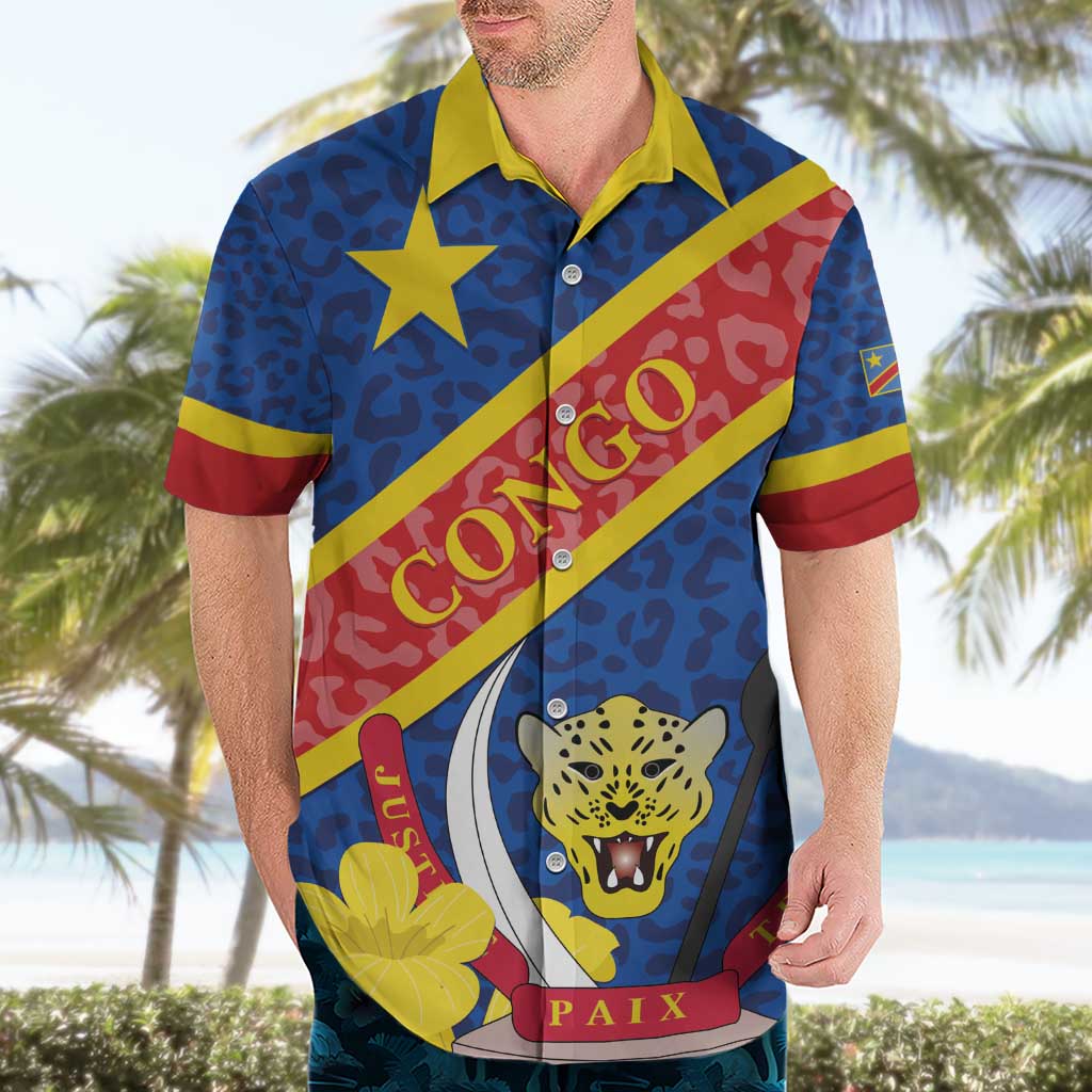 Congo DR Hawaiian Shirt Coat Of Arms Leopard Pattern - Wonder Print Shop