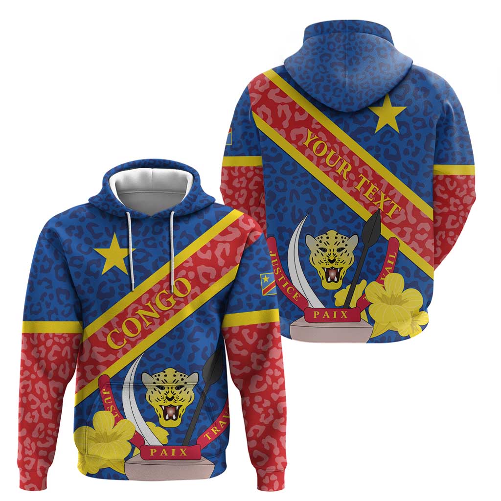 Congo DR Hoodie Coat Of Arms Leopard Pattern - Wonder Print Shop