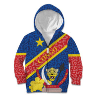 Congo DR Kid Hoodie Coat Of Arms Leopard Pattern - Wonder Print Shop