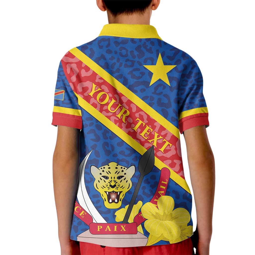 Congo DR Kid Polo Shirt Coat Of Arms Leopard Pattern - Wonder Print Shop