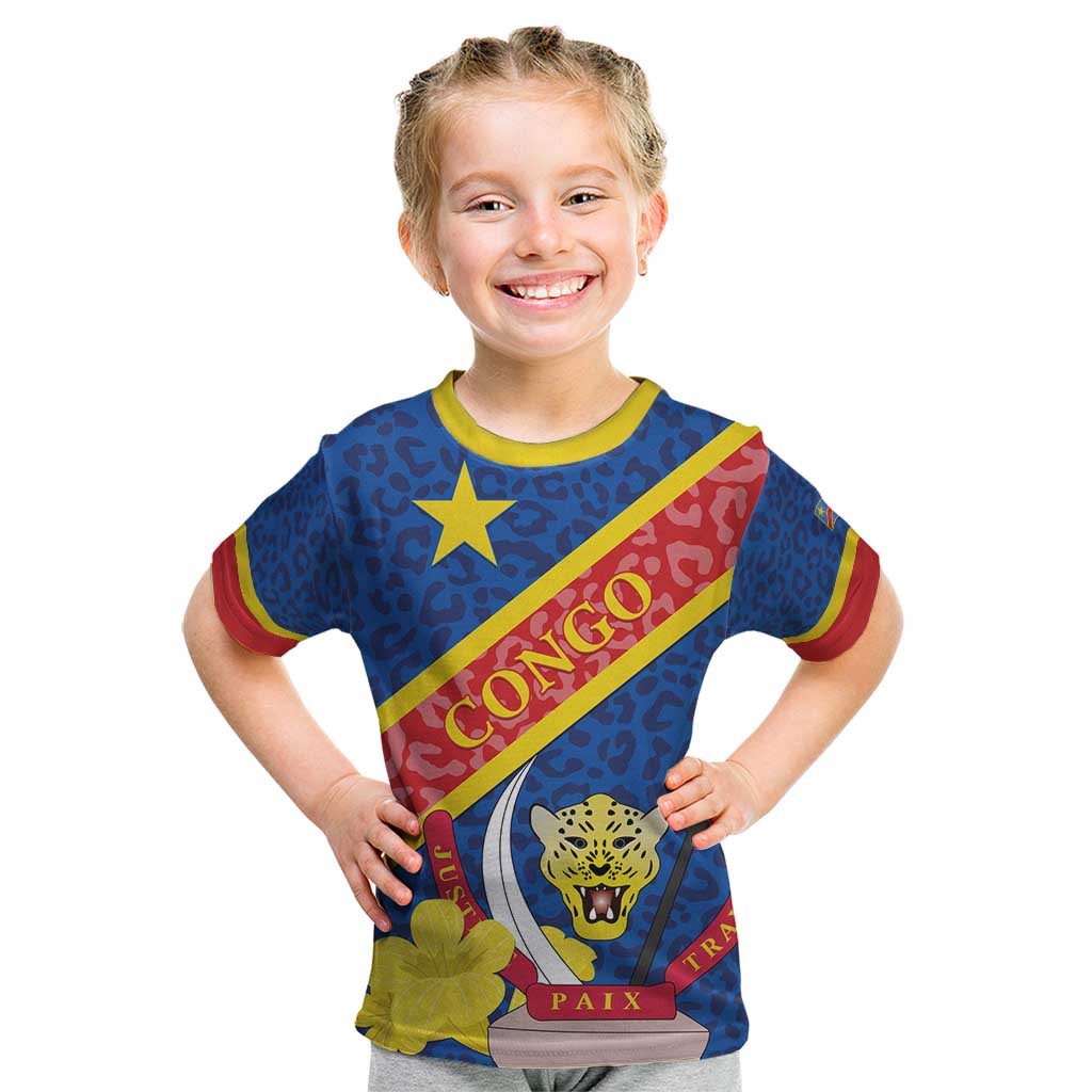 Congo DR Kid T Shirt Coat Of Arms Leopard Pattern - Wonder Print Shop