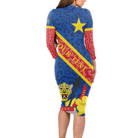 Congo DR Long Sleeve Bodycon Dress Coat Of Arms Leopard Pattern - Wonder Print Shop
