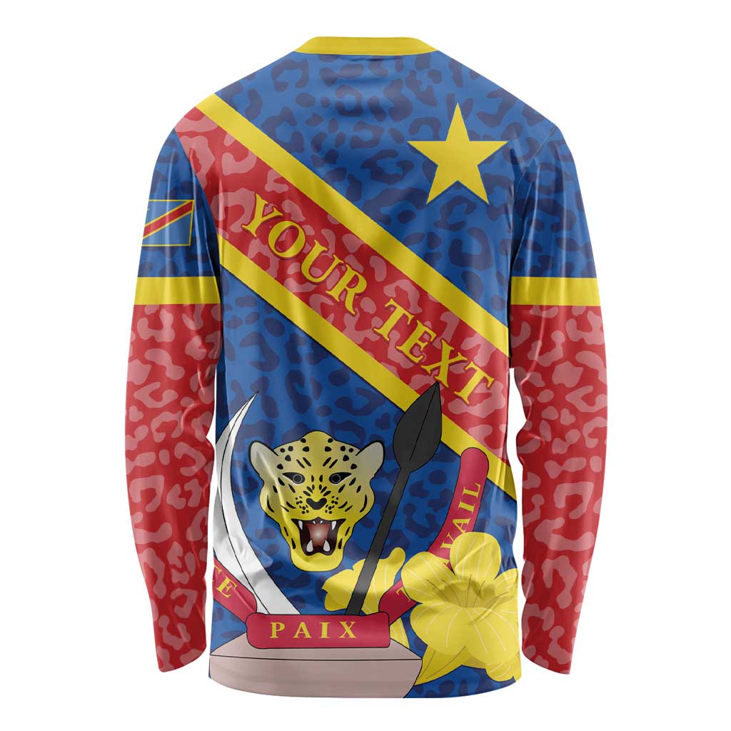 Congo DR Long Sleeve Shirt Coat Of Arms Leopard Pattern - Wonder Print Shop
