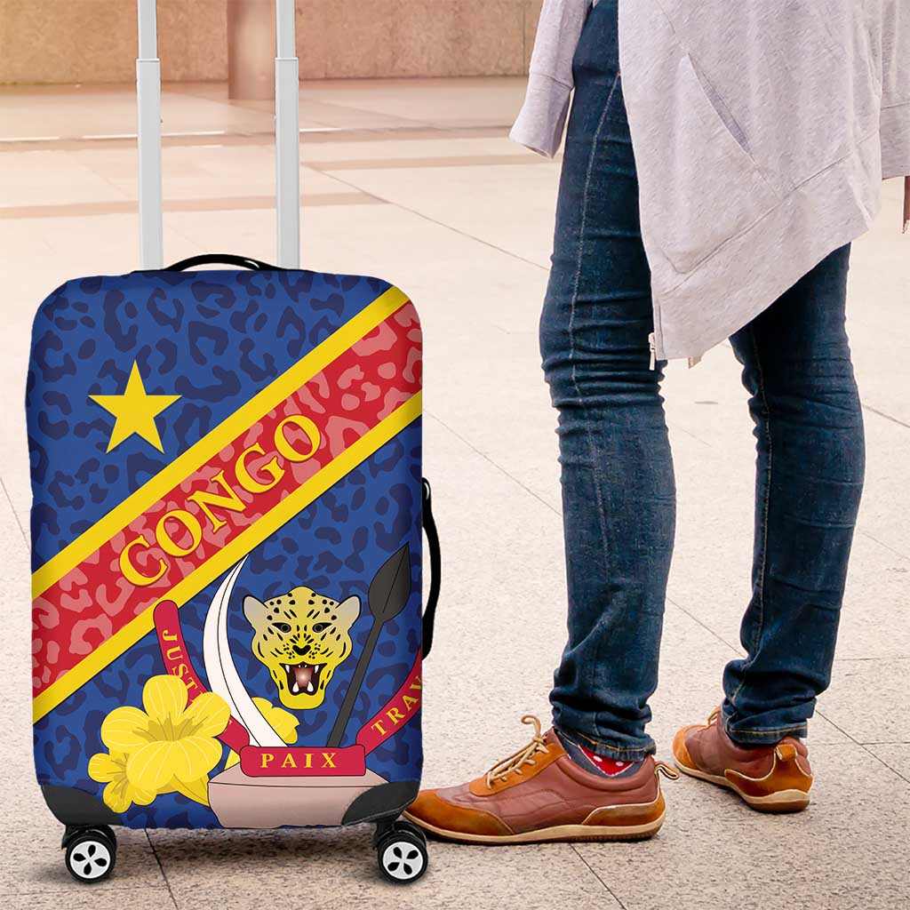 Congo DR Luggage Cover Coat Of Arms Leopard Pattern - Wonder Print Shop