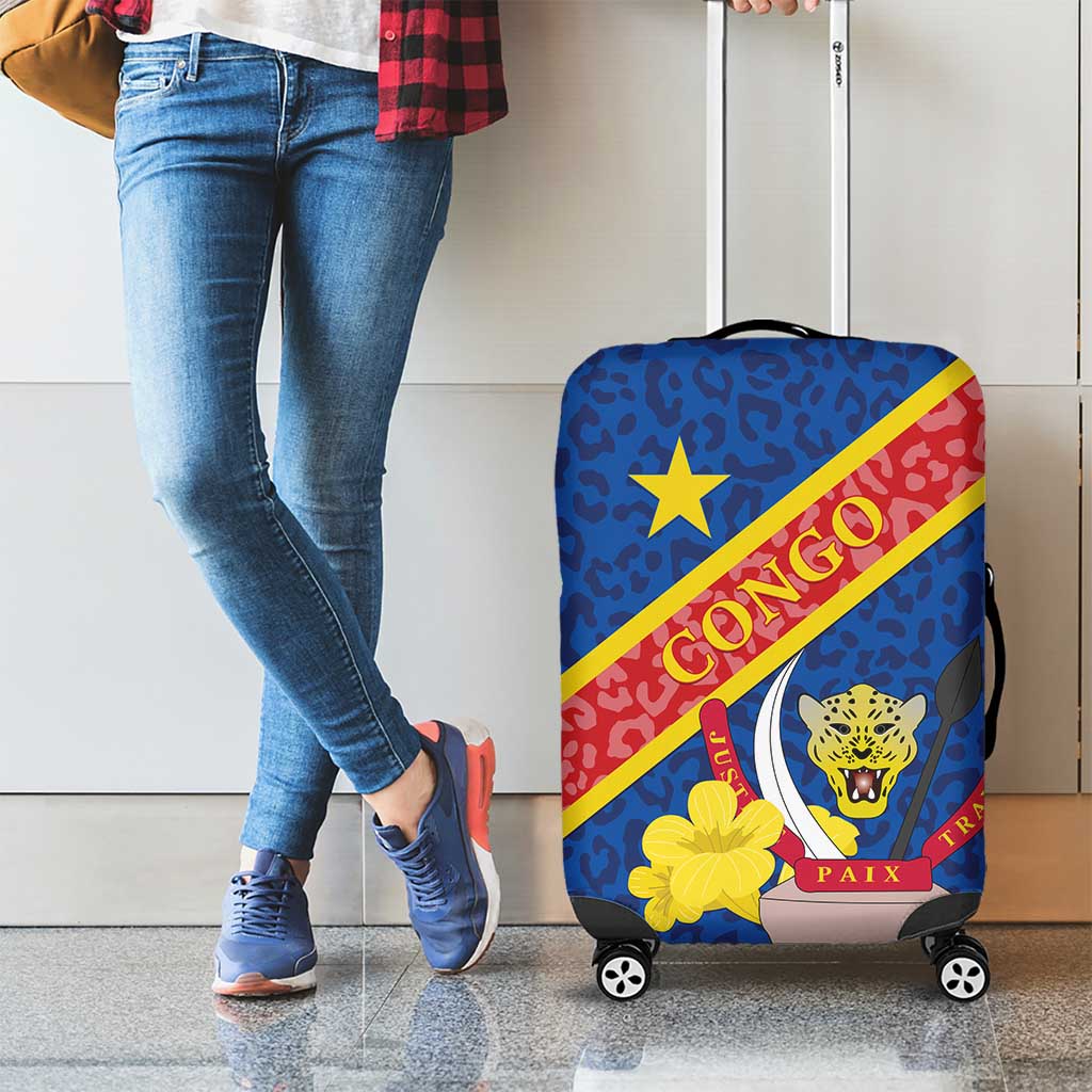Congo DR Luggage Cover Coat Of Arms Leopard Pattern - Wonder Print Shop