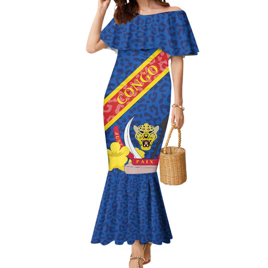 Congo DR Mermaid Dress Coat Of Arms Leopard Pattern - Wonder Print Shop
