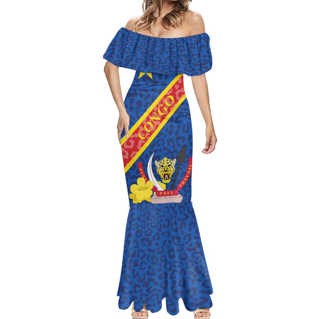 Congo DR Mermaid Dress Coat Of Arms Leopard Pattern - Wonder Print Shop