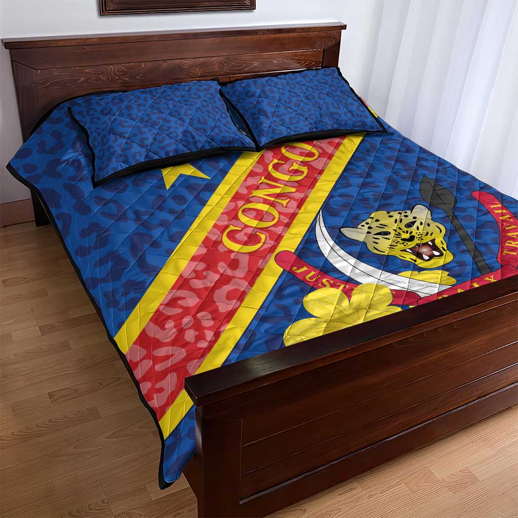 Congo DR Quilt Bed Set Coat Of Arms Leopard Pattern - Wonder Print Shop