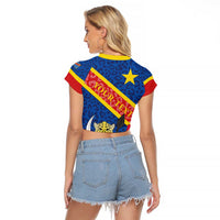 Congo DR Raglan Cropped T Shirt Coat Of Arms Leopard Pattern - Wonder Print Shop