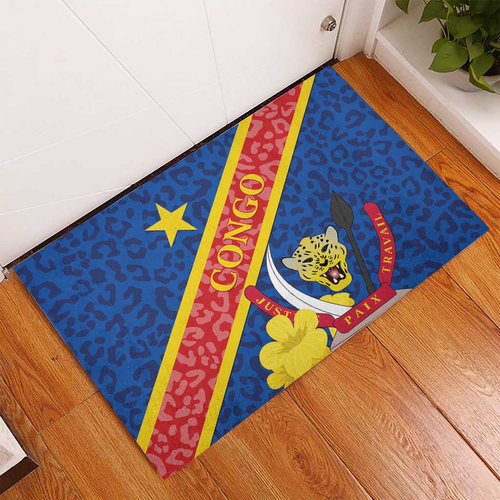 Congo DR Rubber Doormat Coat Of Arms Leopard Pattern - Wonder Print Shop