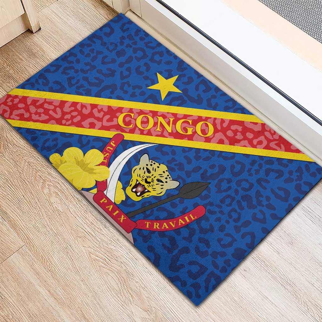 Congo DR Rubber Doormat Coat Of Arms Leopard Pattern - Wonder Print Shop
