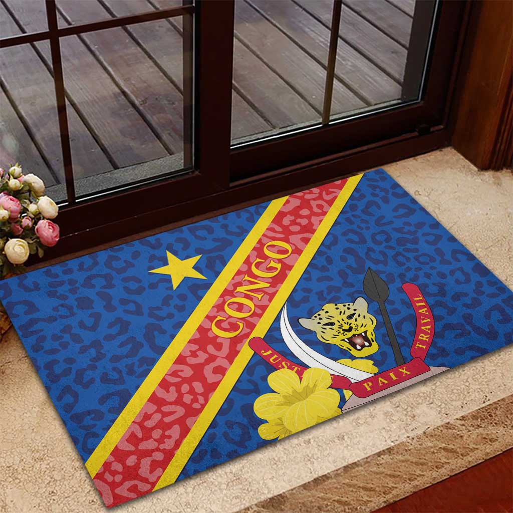 Congo DR Rubber Doormat Coat Of Arms Leopard Pattern - Wonder Print Shop