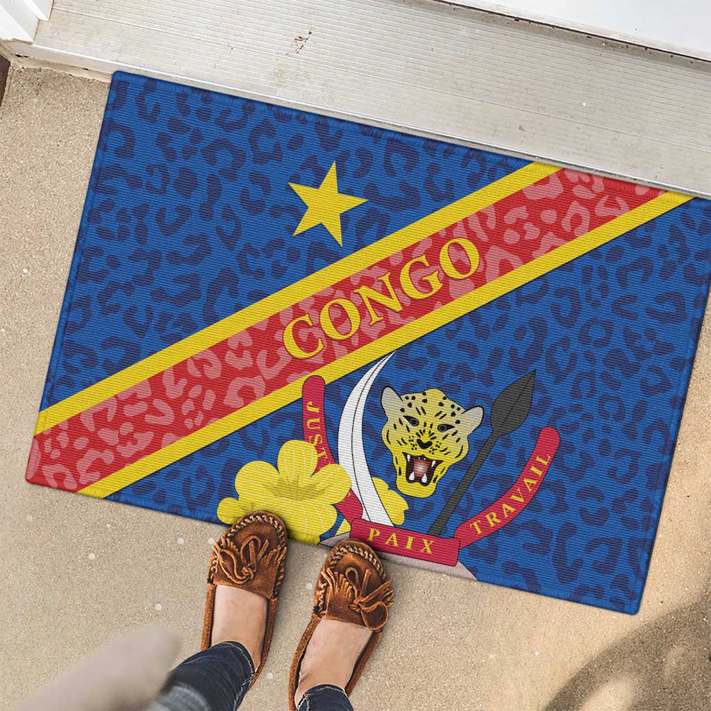 Congo DR Rubber Doormat Coat Of Arms Leopard Pattern - Wonder Print Shop
