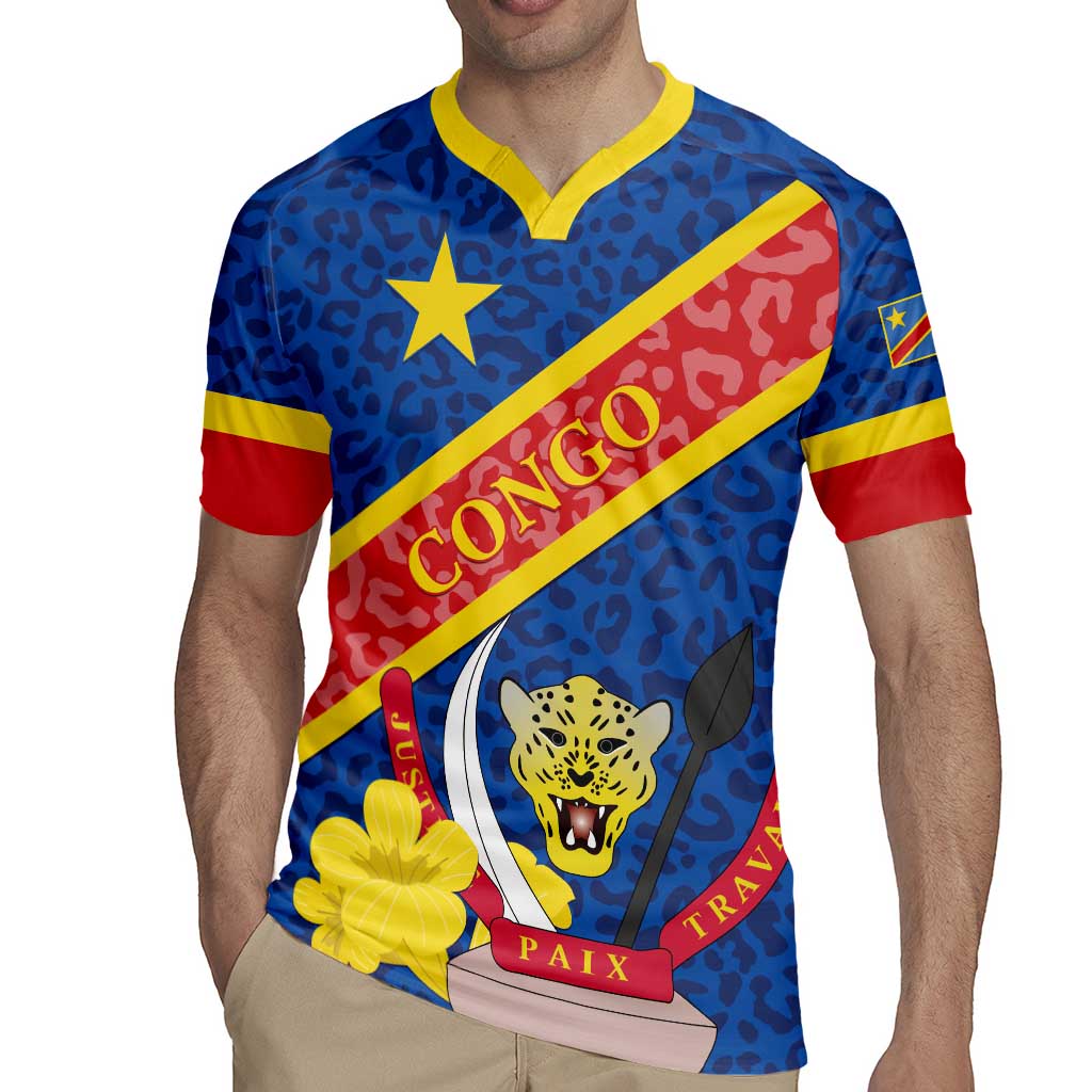 Congo DR Rugby Jersey Coat Of Arms Leopard Pattern - Wonder Print Shop
