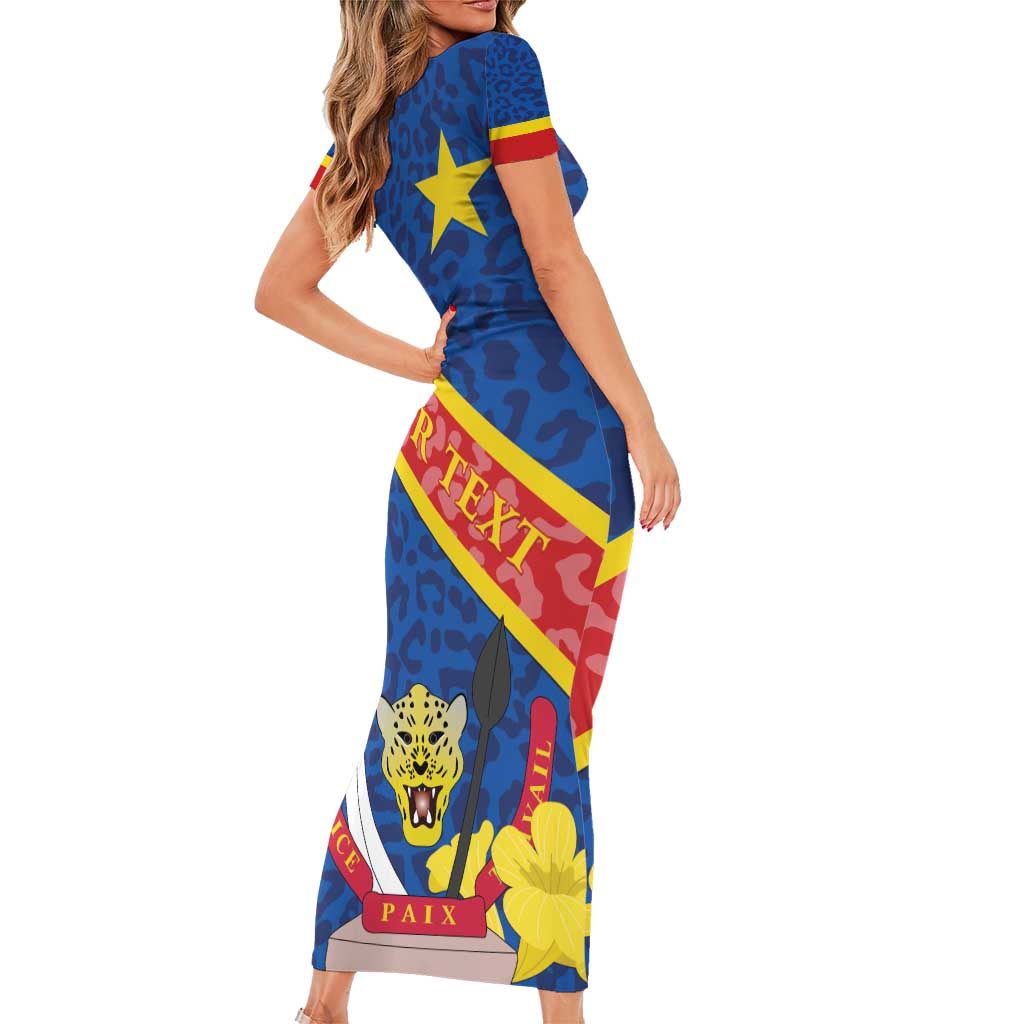 Congo DR Short Sleeve Bodycon Dress Coat Of Arms Leopard Pattern - Wonder Print Shop