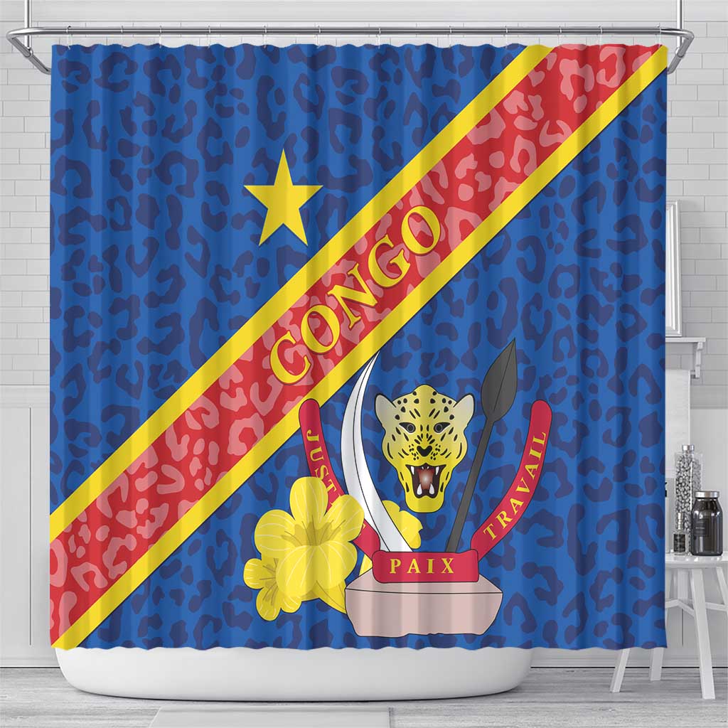 Congo DR Shower Curtain Coat Of Arms Leopard Pattern