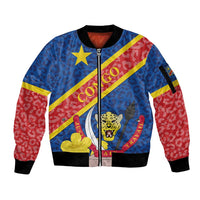 Congo DR Sleeve Zip Bomber Jacket Coat Of Arms Leopard Pattern - Wonder Print Shop