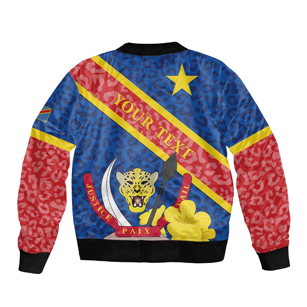 Congo DR Sleeve Zip Bomber Jacket Coat Of Arms Leopard Pattern - Wonder Print Shop