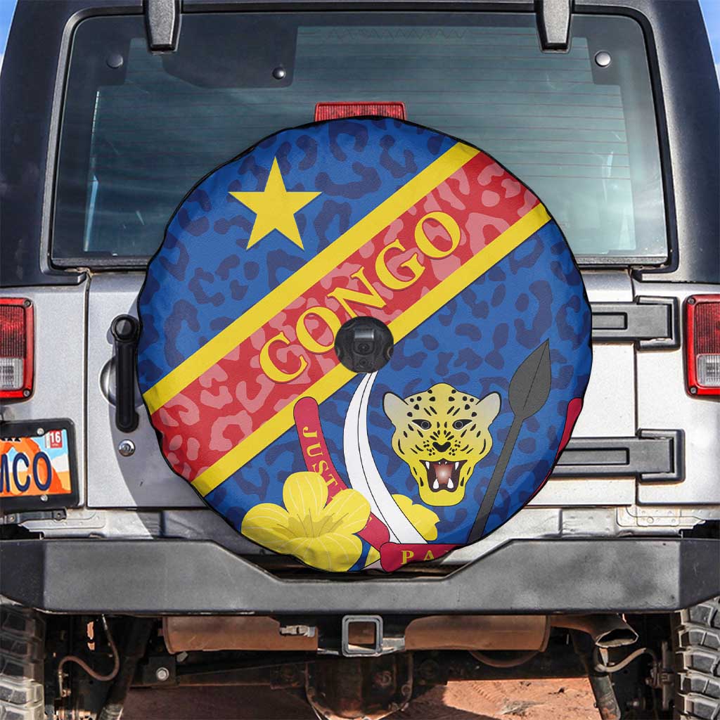 Congo DR Spare Tire Cover Coat Of Arms Leopard Pattern - Wonder Print Shop