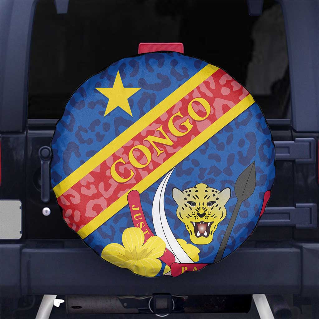 Congo DR Spare Tire Cover Coat Of Arms Leopard Pattern - Wonder Print Shop