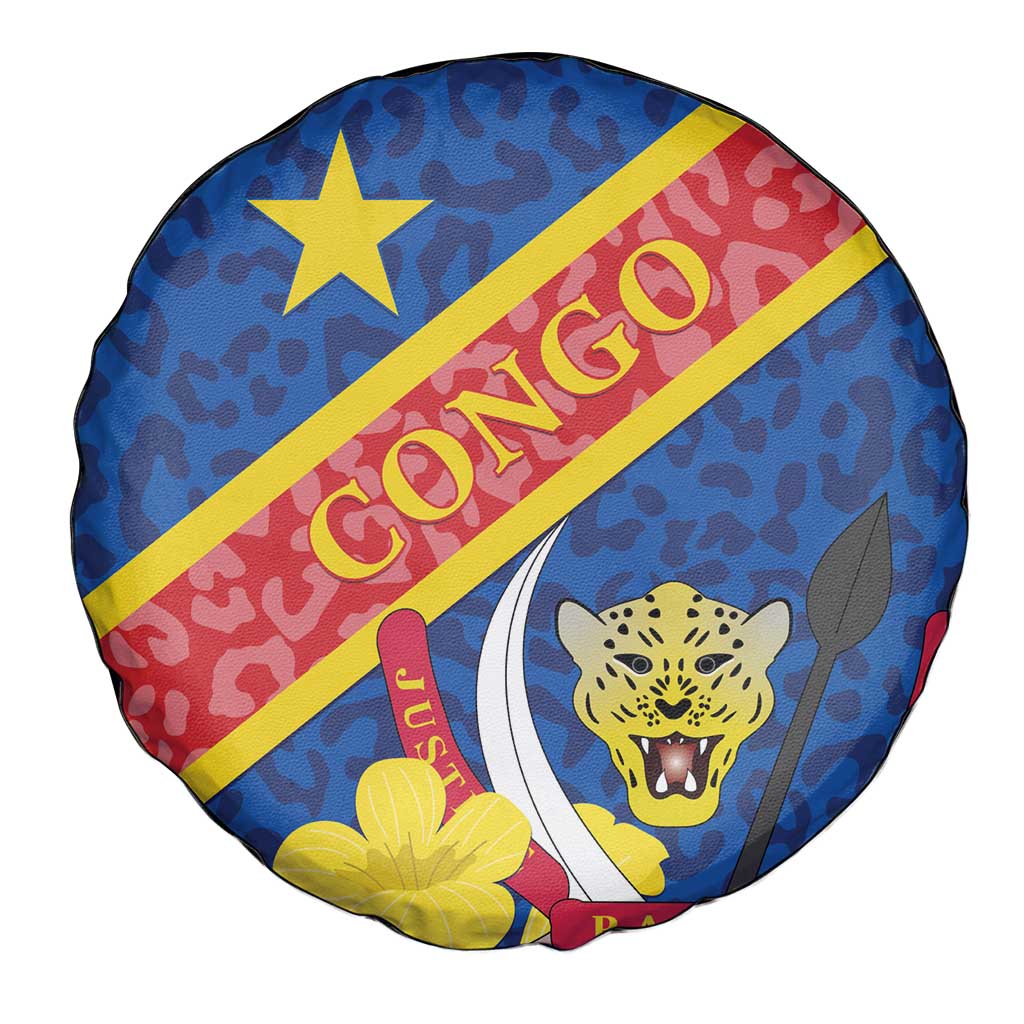 Congo DR Spare Tire Cover Coat Of Arms Leopard Pattern - Wonder Print Shop