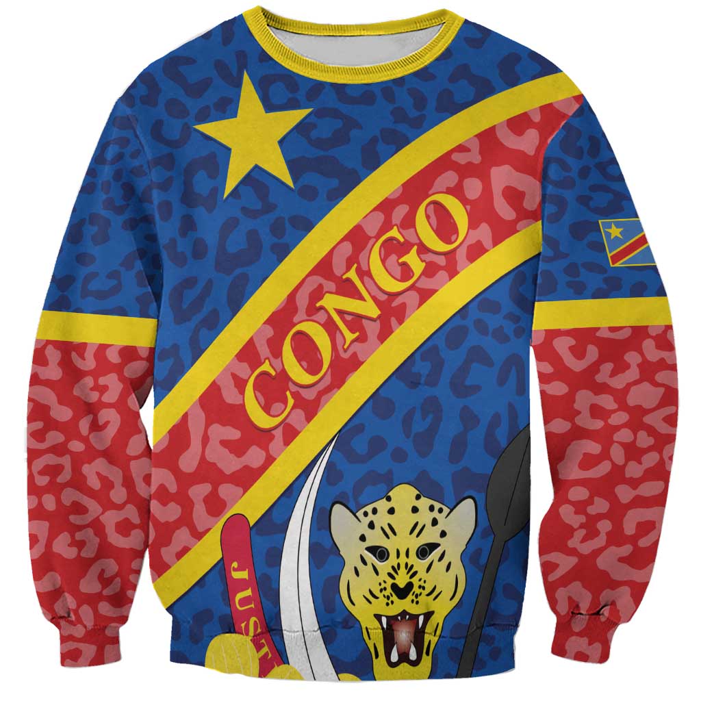 Congo DR Sweatshirt Coat Of Arms Leopard Pattern - Wonder Print Shop