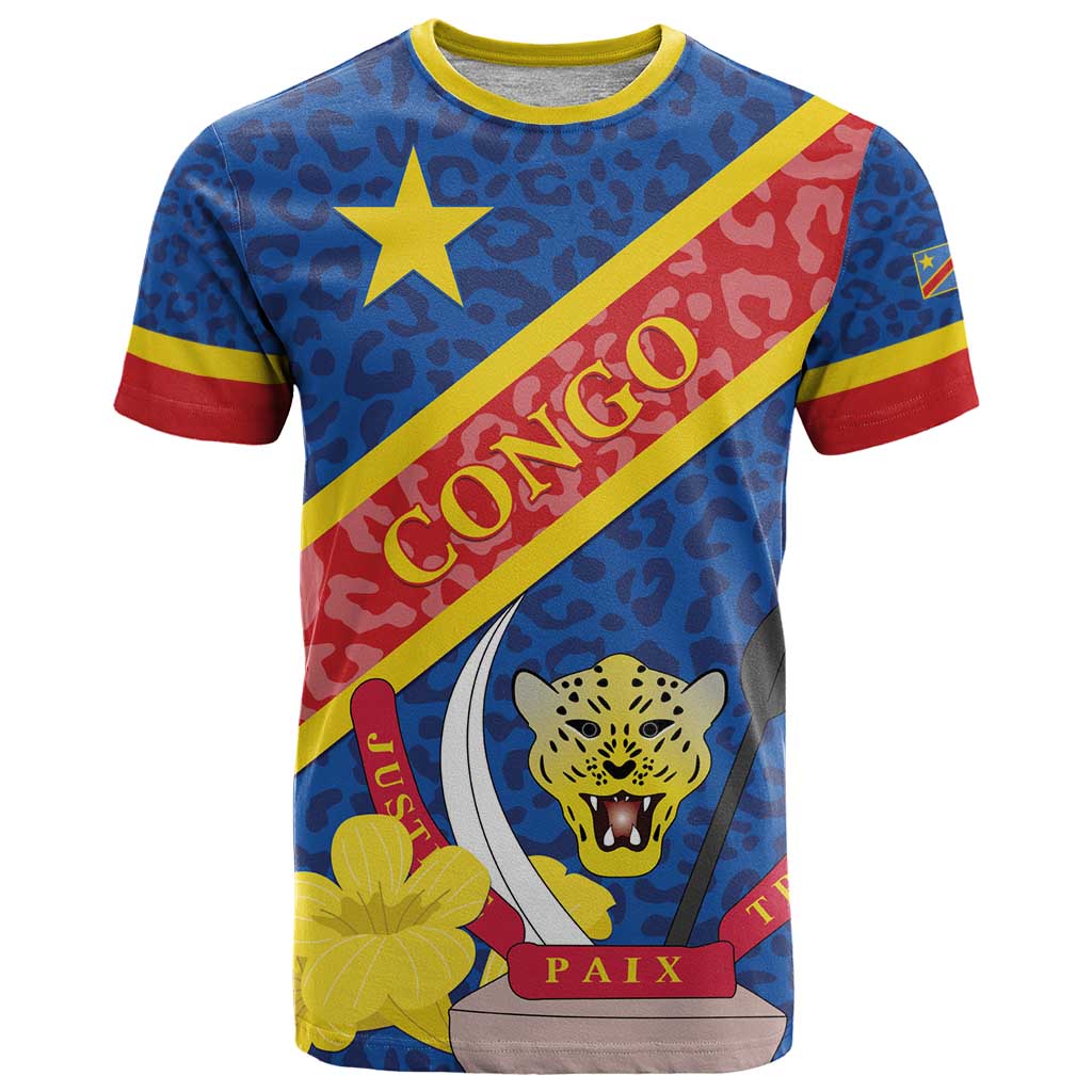 Congo DR T Shirt Coat Of Arms Leopard Pattern - Wonder Print Shop