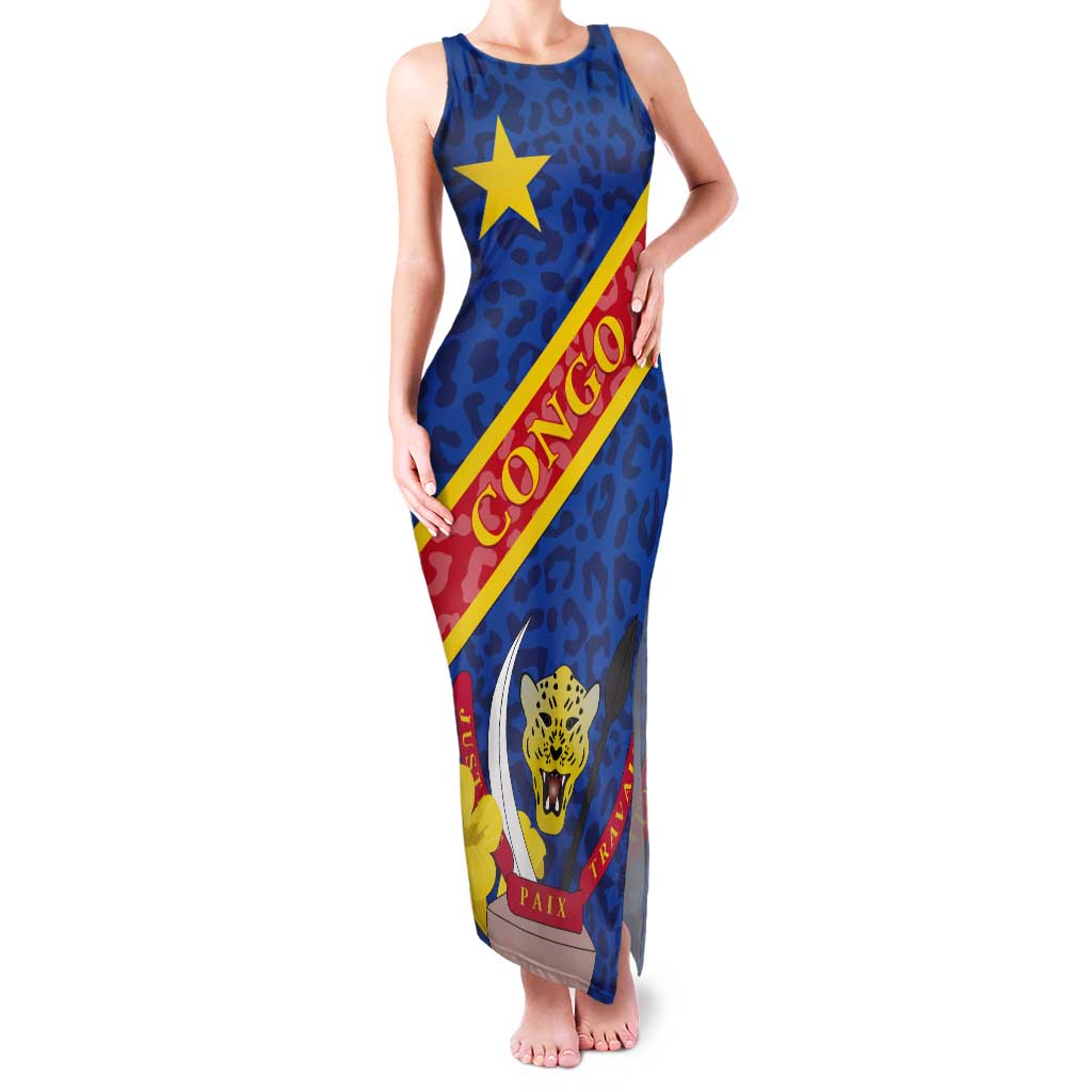 Congo DR Tank Maxi Dress Coat Of Arms Leopard Pattern - Wonder Print Shop