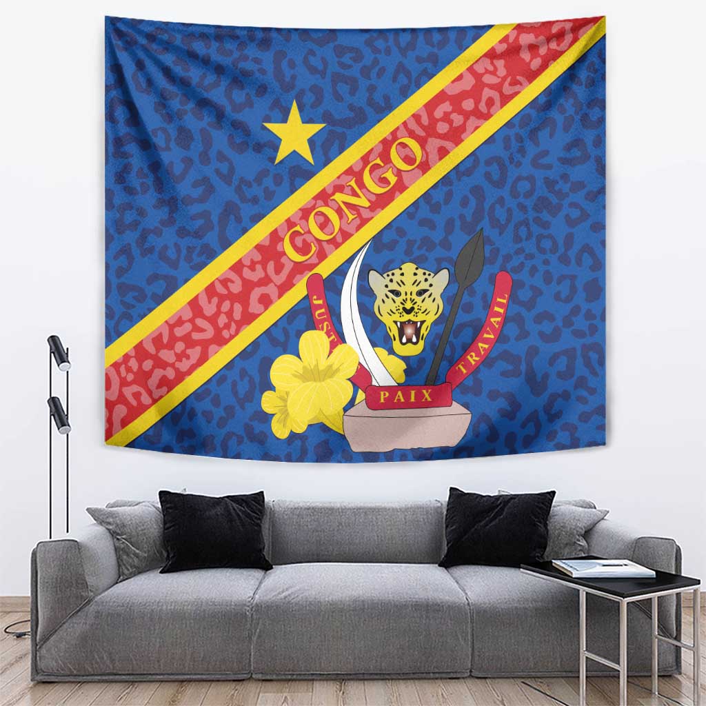 Congo DR Tapestry Coat Of Arms Leopard Pattern - Wonder Print Shop