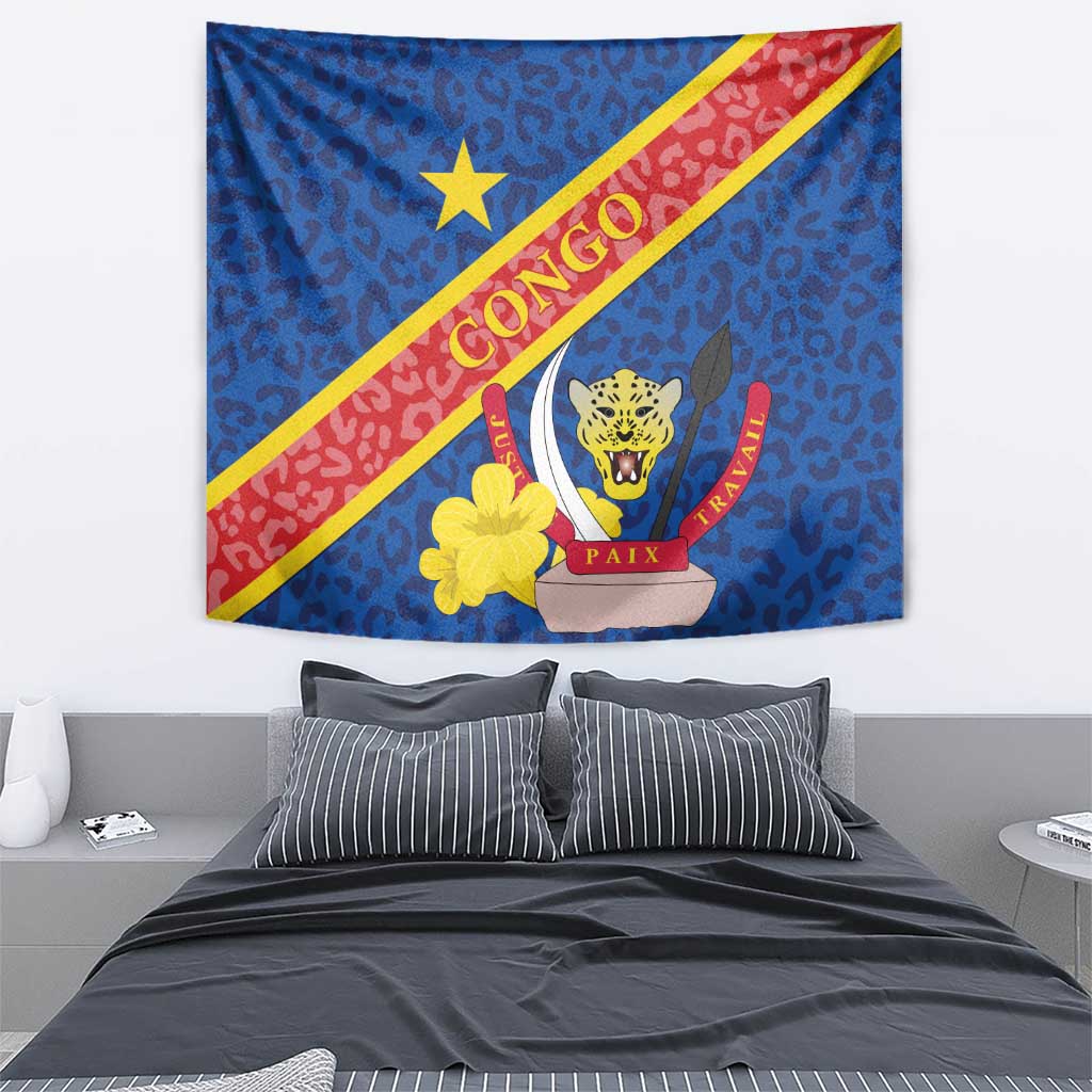 Congo DR Tapestry Coat Of Arms Leopard Pattern - Wonder Print Shop