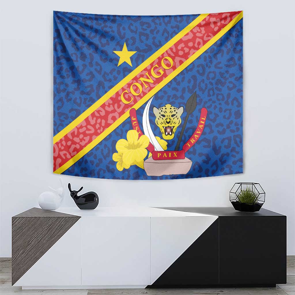 Congo DR Tapestry Coat Of Arms Leopard Pattern - Wonder Print Shop